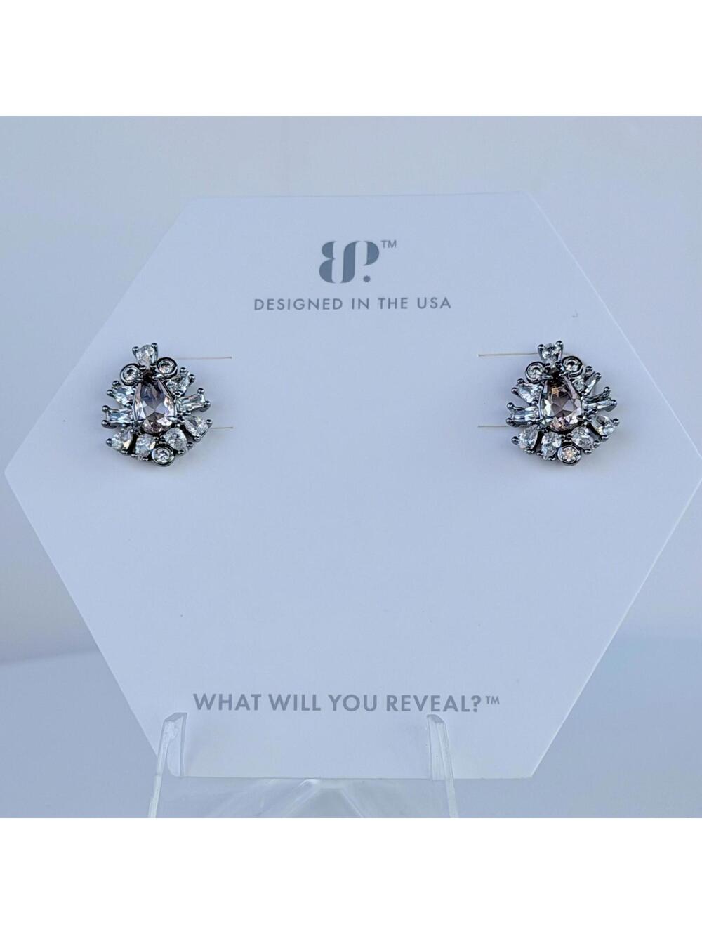 Bomb Party Studs "The Inga Earrings" Morganite on Hematite RBP4966 RETRO